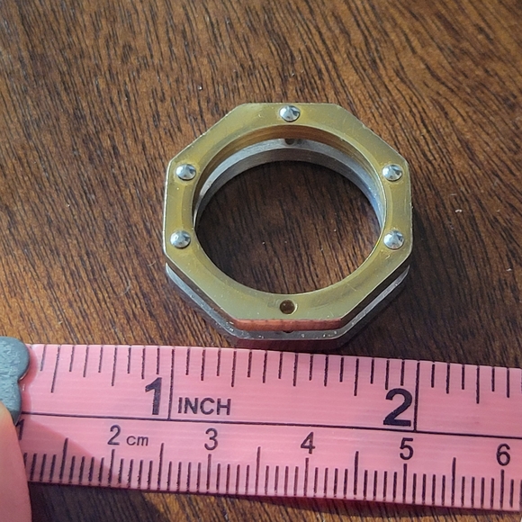 Hexagonal Silver and Gold Men's Two Tone Double Ring - Picture 7 of 12